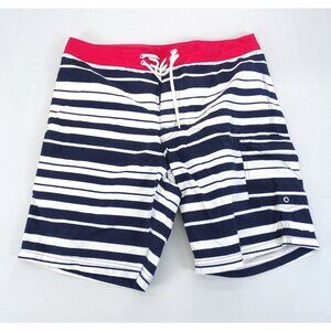 Men J Crew Swim Trunks Board Shorts Navy‎ Stripe Lined Size 31 8"inseam Nautical
